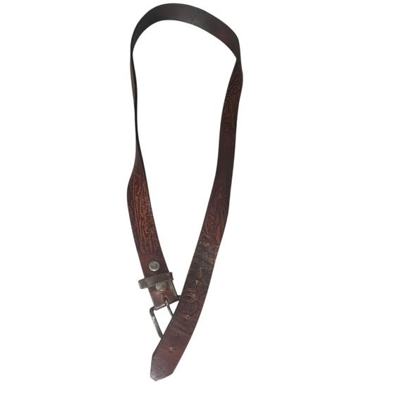 Vintage Western-Style Tooled Leather Belt - Picture 6 of 7